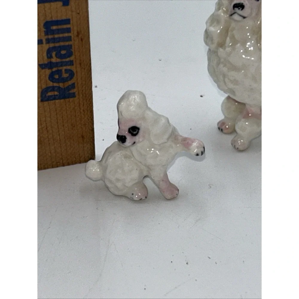 Vintage Bone China Shiken White with Pink Face Poodle Family of 2 Figurines